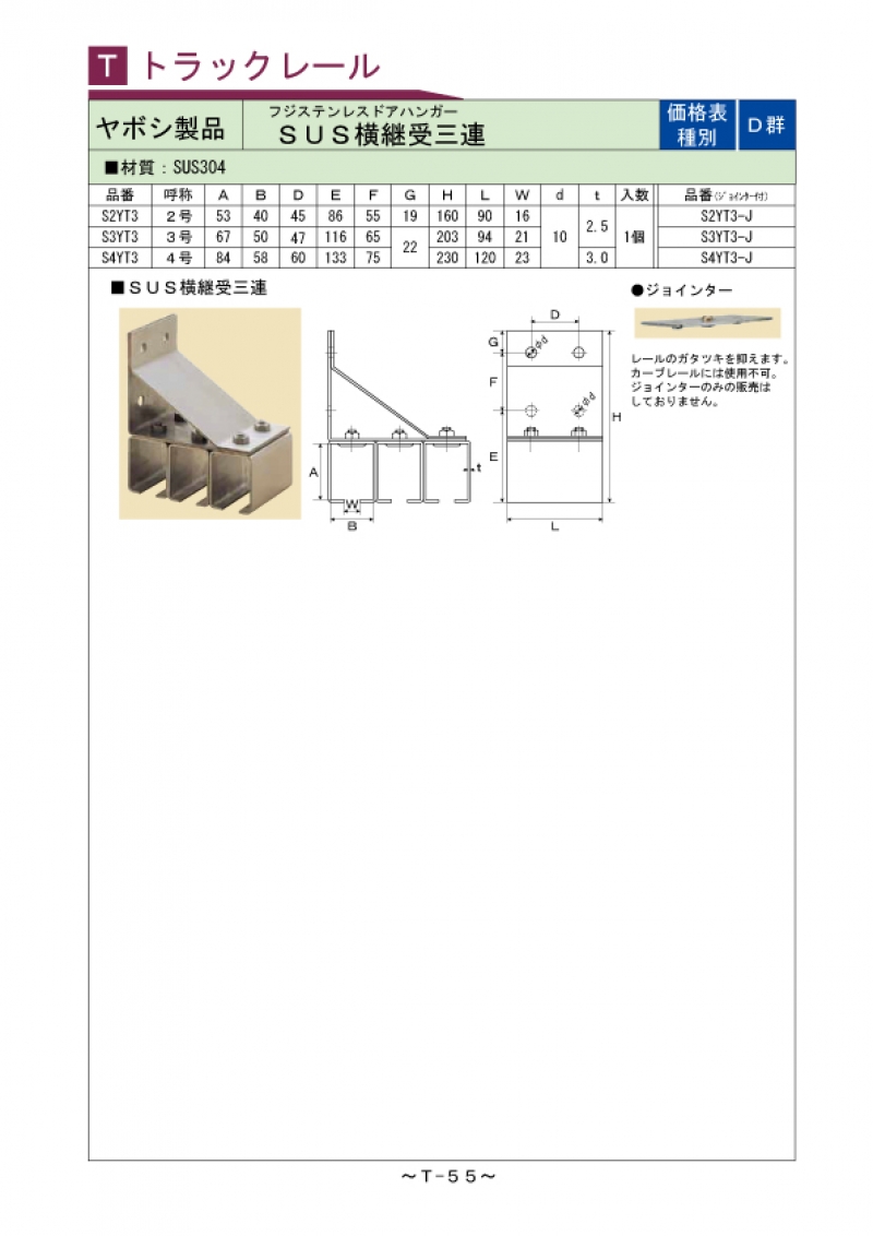 ｔ 55 Sus横継受三連 株式会社ヤマテン オーニング スクリーンのことならお任せ テント金具のスペシャリストyamaten